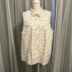 Lands End Tennis/Pickleball Sleeveless Button Up Top Size 20W No Iron Supima